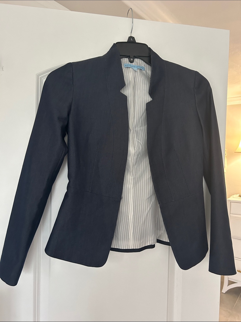 ANTONIO MELANI Navy Open-Front Tailored Women's Blazer